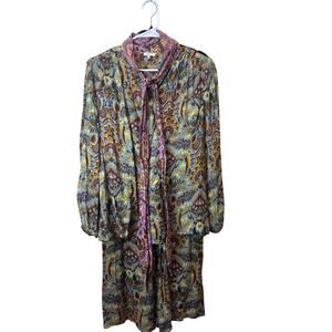 MANOUSH Floral Matching Set Sz US 8 Viscose Wide Leg Pants Longsleeve GREAT